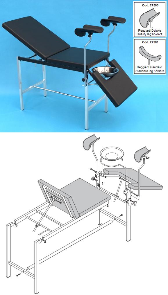 LETTINO GINECOLOGICO 2 SEZIONI in acciaio cromato - portata 130kg - nero