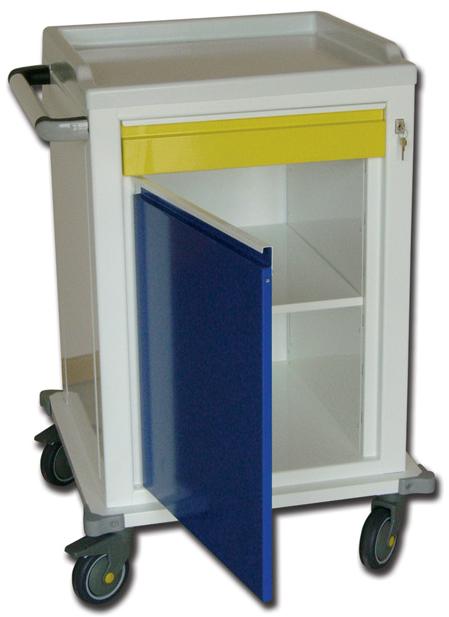 CARRELLO MULTIFUNZIONE in acciaio - 2 ripiani+1 cassetto - serratura - 67x63xh.104cm