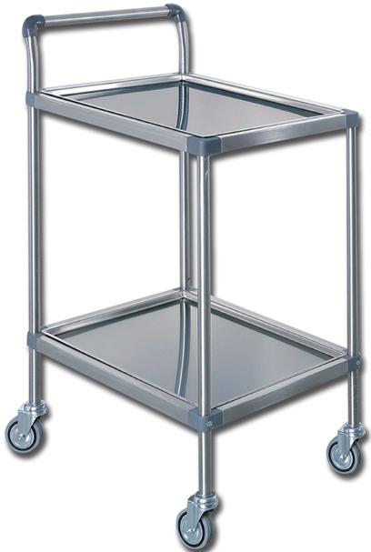 CARRELLO OSPEDALIERO MEDICAZIONE PLUS in acciaio inox - 2 ripiani - 61x43xh78cm - portata 10kg