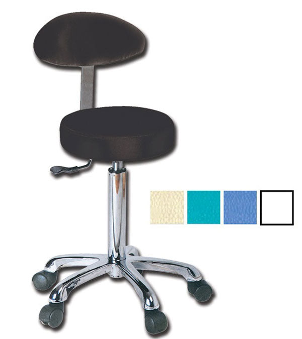 SGABELLO GIREVOLE CON SEDILE E SCHIENALE in similpelle - seduta Ø33cm - altezza regolabile 53-68cm - vari colori