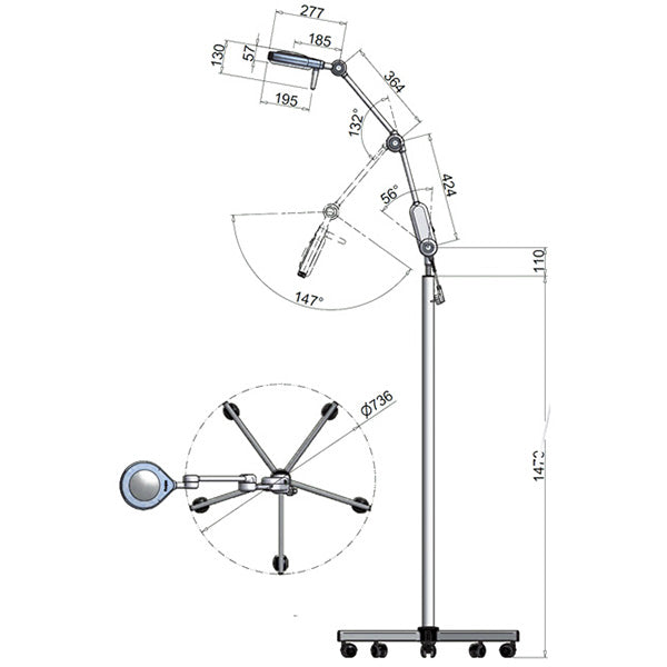 LAMPADA OPERATORIA SATURNO A LED - 30.000 lux - 5000 °K - potenza 105W - su carrello