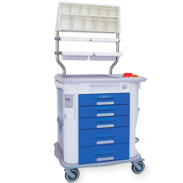 CARRELLO MULTIFUNZIONE MEDICAZIONE AURION - 5 cassetti - 775 x 710 x h 920 mm - blu