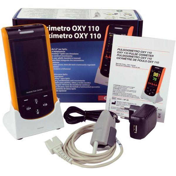 PULSOSSIMETRO SATURIMETRO PALMARE CONTEC OXY 110 - sensore SpO2 adulti, base ricarica e cavo USB