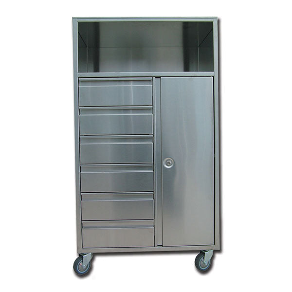 CARRELLO OSPEDALIERO ANESTESIA in acciaio inox - 6 cassetti + scomparto verticale
