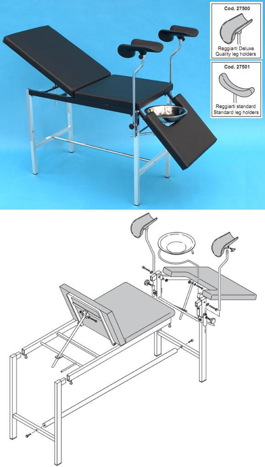 LETTINO GINECOLOGICO 2 SEZIONI in acciaio cromato - portata 130kg - nero