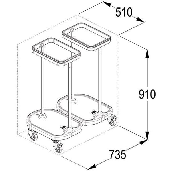 CARRELLO PORTASACCO BIANCHERIA A PEDALE - 2 sacchi - h.91x73x51cm