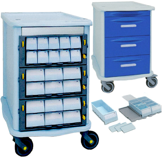 CARRELLO MULTIFUNZIONE DA FARMACIA DOUBLE FACE - con 3 cassetti grandi e 22 piccoli - 92x59xh.810cm