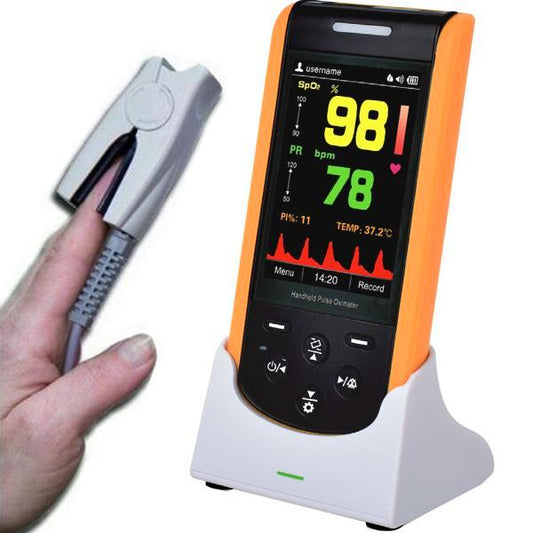 PULSOSSIMETRO SATURIMETRO PALMARE CONTEC OXY 110 - sensore SpO2 adulti, base ricarica e cavo USB
