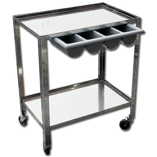 CARRELLO OSPEDALIERO PER MEDICAZIONE in acciaio inox - 2 ripiani - cassetto in plastica a 4 scomparti - 70x50xh.82cm