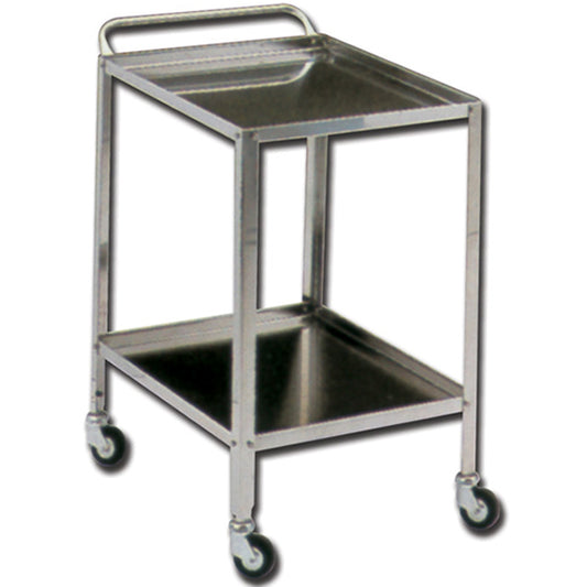 CARRELLO OSPEDALIERO PER MEDICAZIONE GRANDE in acciaio inox - 2 ripiani - 90x60xh.85cm