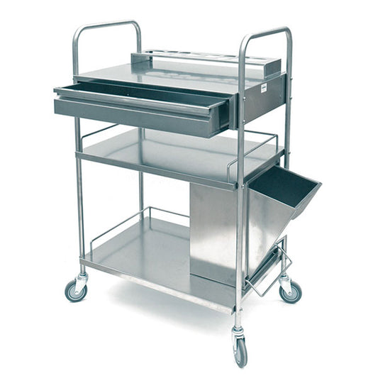 CARRELLO OSPEDALIERO DA MEDICAZIONE REX in acciaio inox - 3 ripiani - 79x50xh.120cm