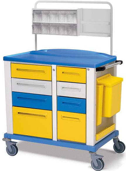 CARRELLO MEDICAZIONE MEDIO - 8 cassetti - serratura - 102x64xh.100cm